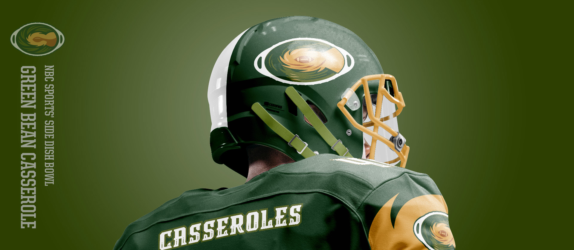 Green Bean Casseroles Helmet Backside - Football Uniform Design for NBC Sports Thanksgiving Side Dish Bowl